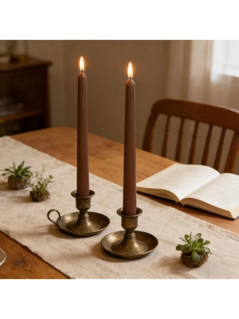 12-Pack Unscented Brown Taper Candles, 10 Inch Dripless, Long-Lasting for Home
